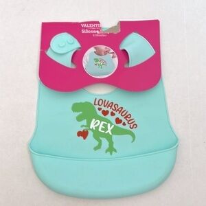 Valentine T Rex Green lovasaurus Bib Silicone 6mth+